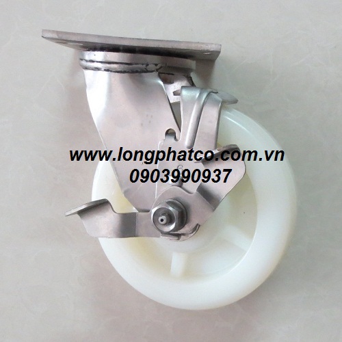 Bánh xe đẩy PA trắng càng inox 304 xoay khóa